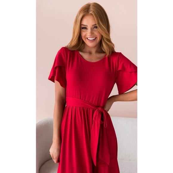 Reborn J NWOT Red Tie Waist Midi Dress - Picture 7 of 12